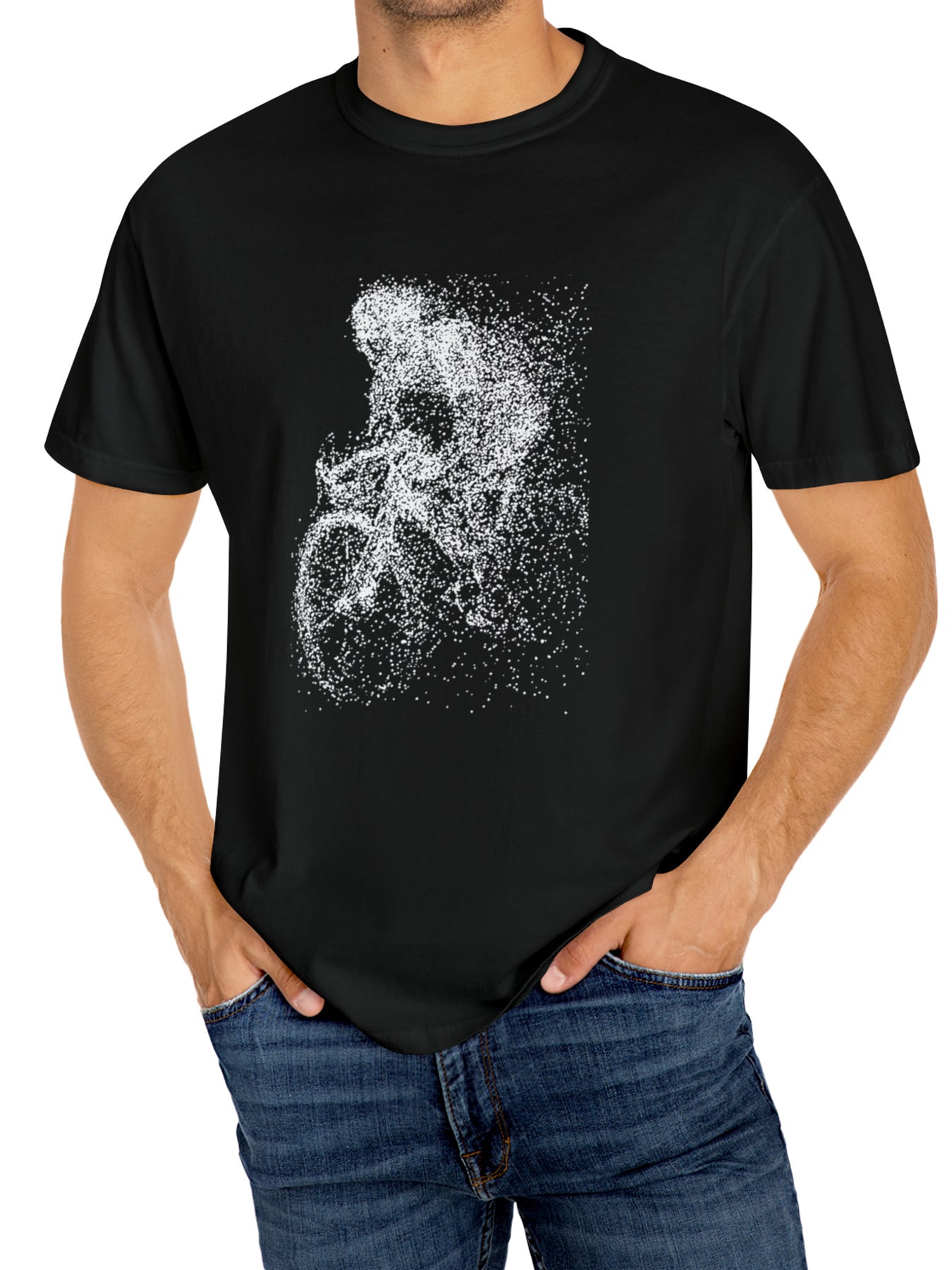 Bicycle Printed Comfortable Cotton T-shirt, Summer Men's Casual Street Style Elastic Round Neck T-shirt