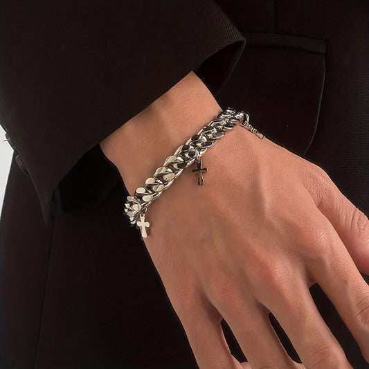 Punk Stainless Steel Cross Cuban Bracelet – Unisex Waterproof