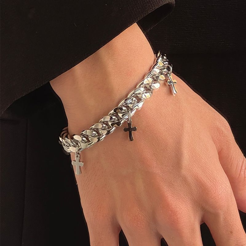 Punk Stainless Steel Cross Cuban Bracelet – Unisex Waterproof