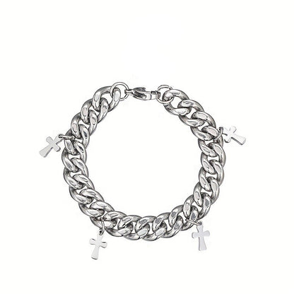 Punk Stainless Steel Cross Cuban Bracelet – Unisex Waterproof
