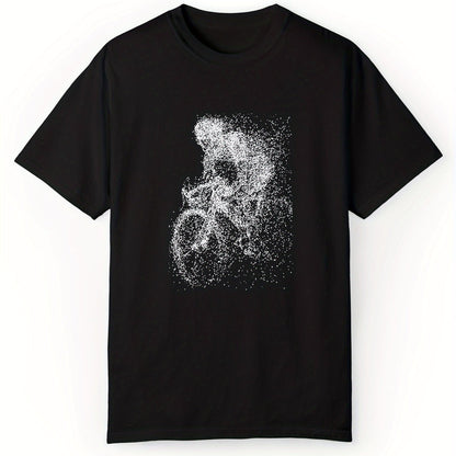 Bicycle Printed Comfortable Cotton T-shirt, Summer Men's Casual Street Style Elastic Round Neck T-shirt