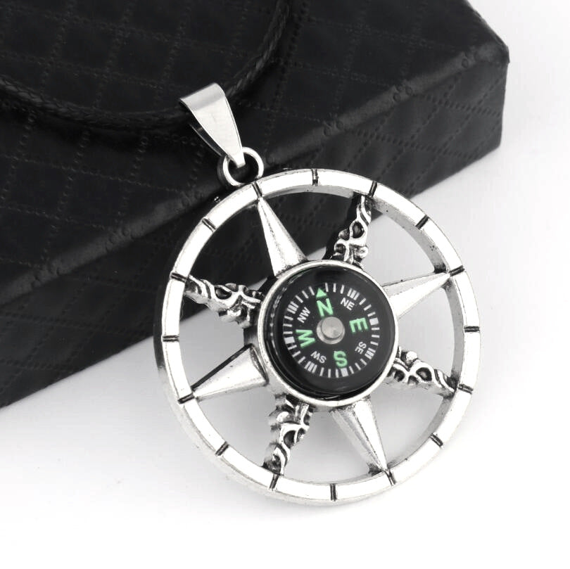 Hip Hop Compass Pendant Necklace – Unisex Titanium Streetwear