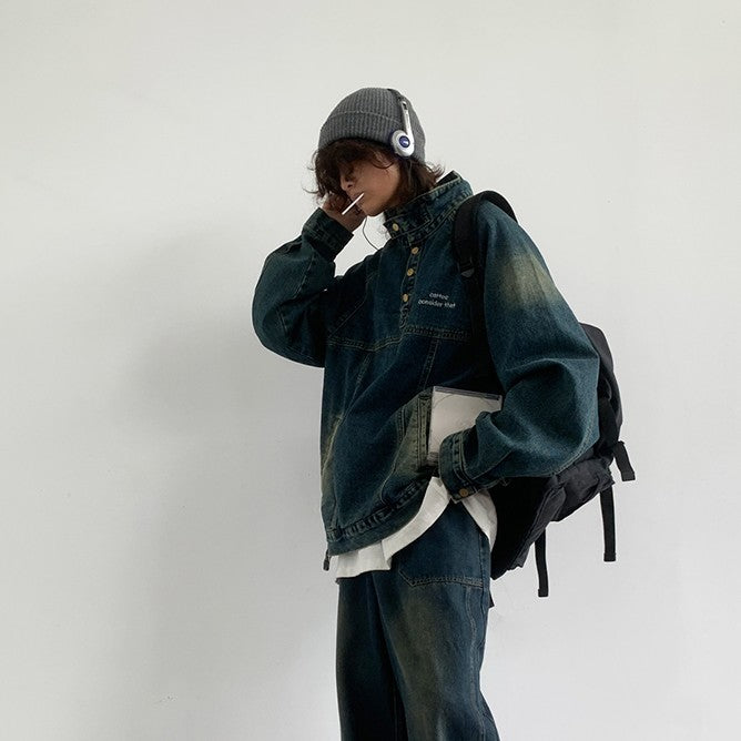 Classic Japanese-style turtleneck cowboy jacket.