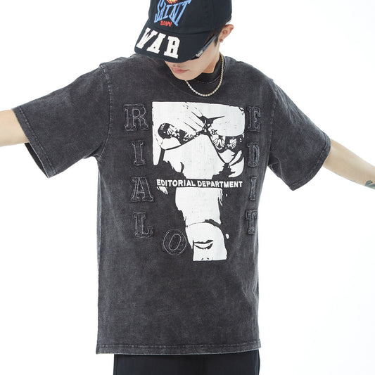 Abstract Distressed Print Short Sleeve T-shirt Men Street