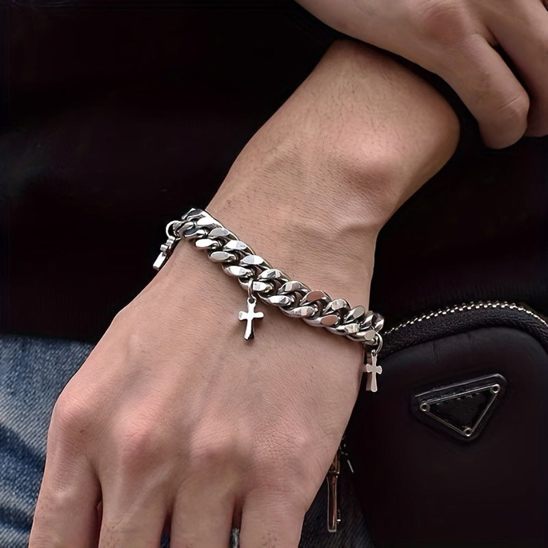 Punk Stainless Steel Cross Cuban Bracelet – Unisex Waterproof