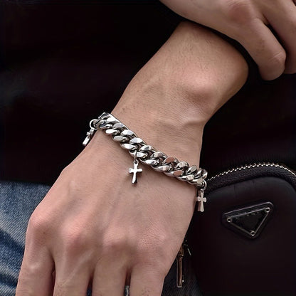 Punk Stainless Steel Cross Cuban Bracelet – Unisex Waterproof