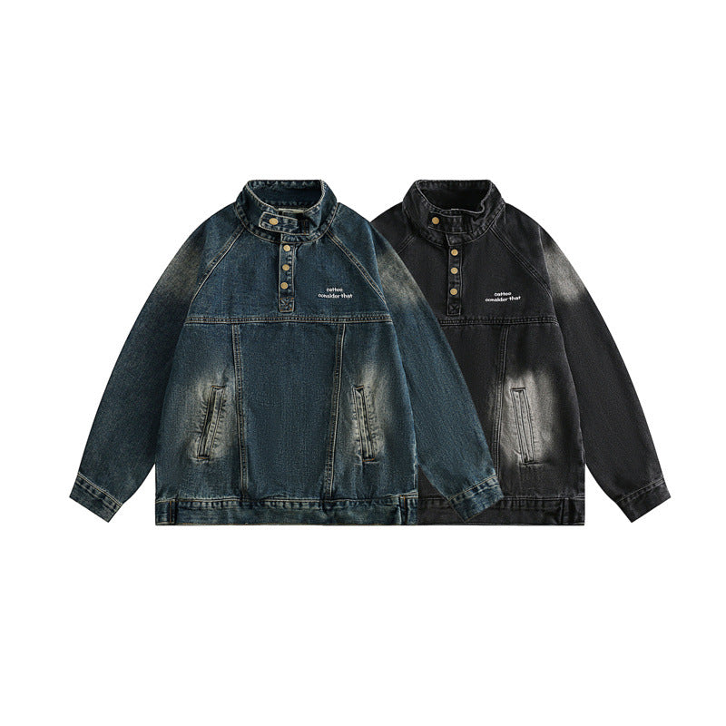 Classic Japanese-style turtleneck cowboy jacket.