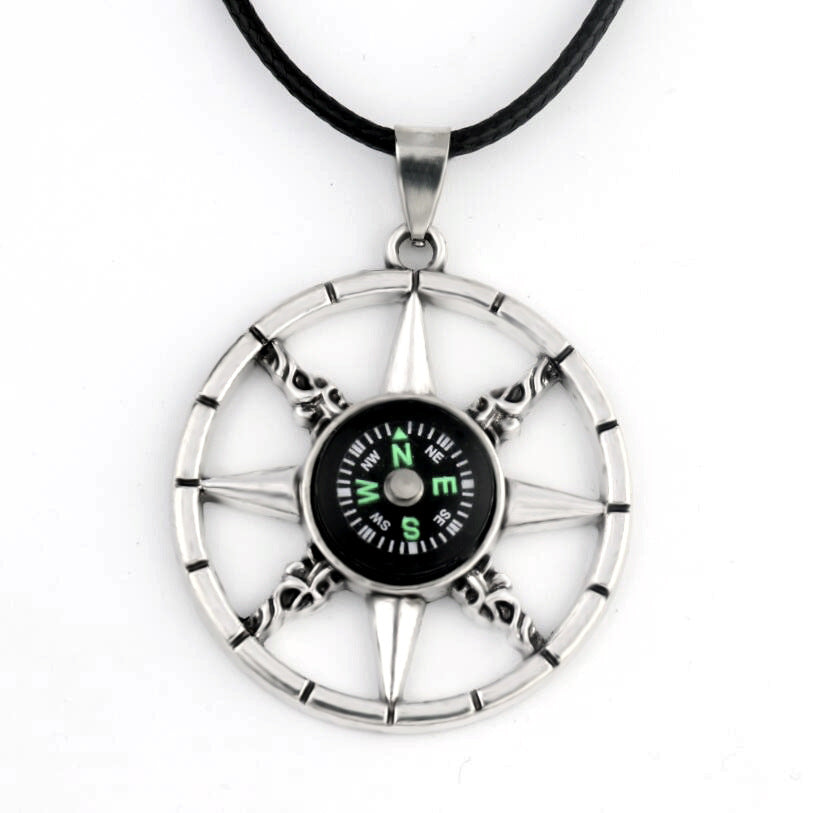 Hip Hop Compass Pendant Necklace – Unisex Titanium Streetwear