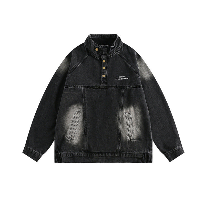 Classic Japanese-style turtleneck cowboy jacket.