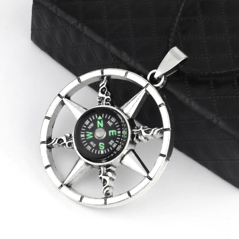 Hip Hop Compass Pendant Necklace – Unisex Titanium Streetwear