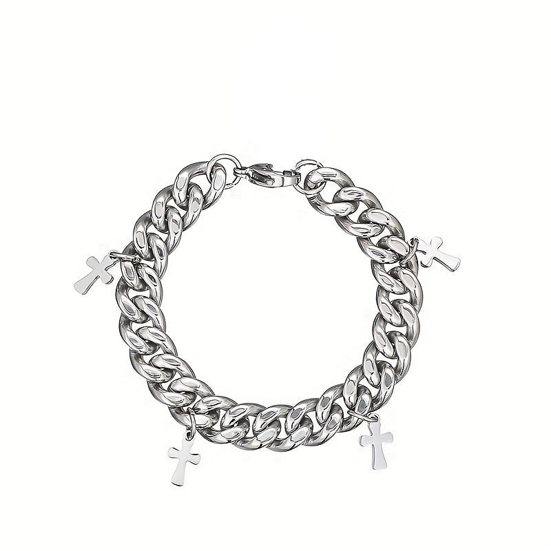 Punk Stainless Steel Cross Cuban Bracelet – Unisex Waterproof