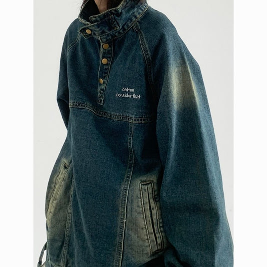Classic Japanese-style turtleneck cowboy jacket.
