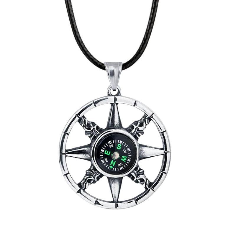 Hip Hop Compass Pendant Necklace – Unisex Titanium Streetwear