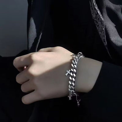 Punk Stainless Steel Cross Cuban Bracelet – Unisex Waterproof